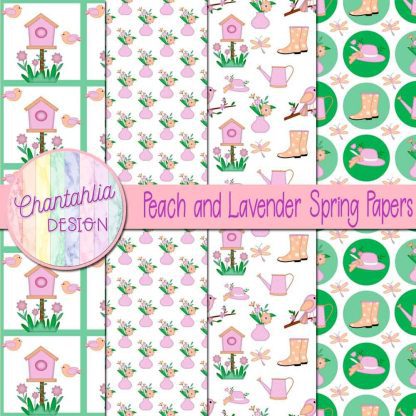 Free peach and lavender Spring digital papers