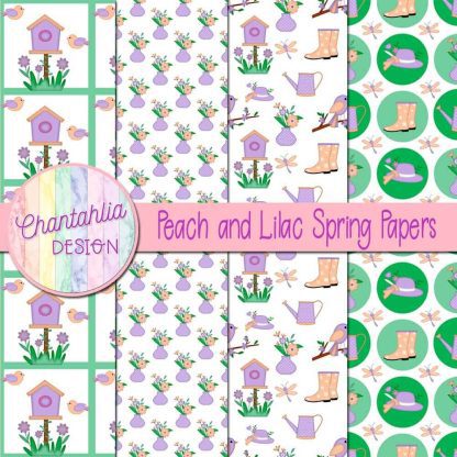Free peach and lilac Spring digital papers