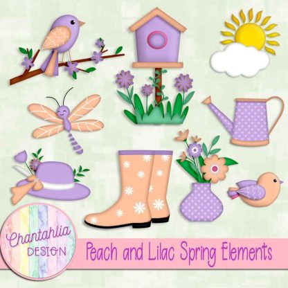 Free peach and lilac Spring elements