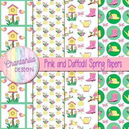 Free pink and daffodil Spring digital papers