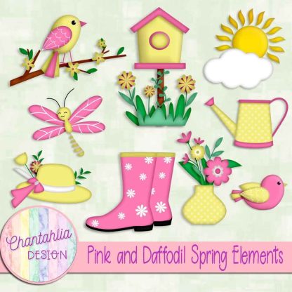 Free pink and daffodil Spring elements