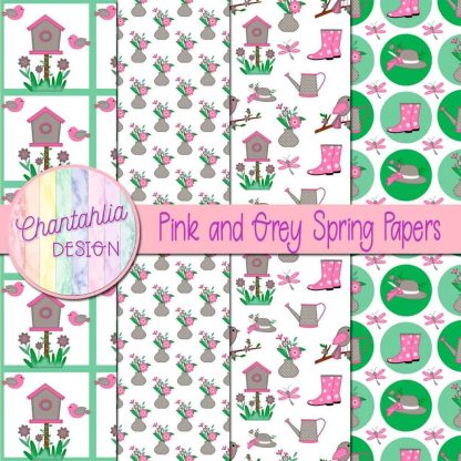 Free pink and grey Spring digital papers
