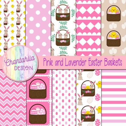 Free pink and lavender Easter baskets digital papers