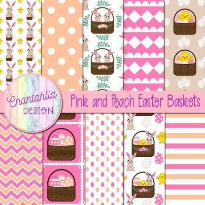 Free pink and peach Easter baskets digital papers