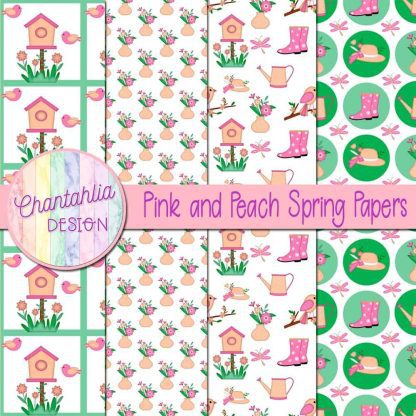 Free pink and peach Spring digital papers
