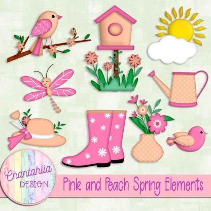 Free pink and peach Spring elements