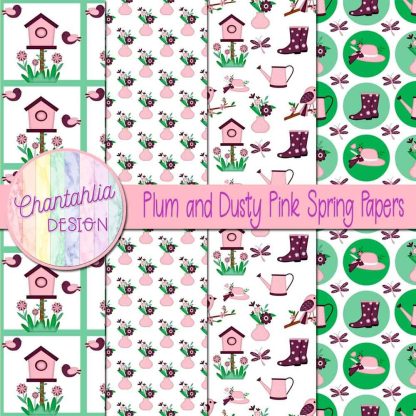 Free plum and dusty pink Spring digital papers