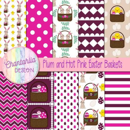 Free plum and hot pink Easter baskets digital papers