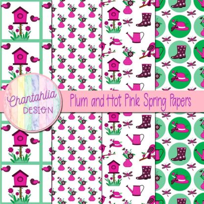Free plum and hot pink Spring digital papers
