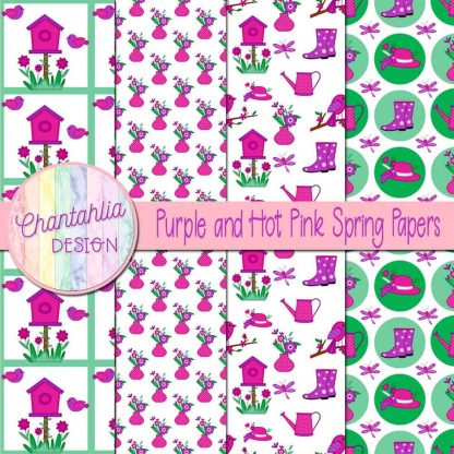 Free purple and hot pink Spring digital papers