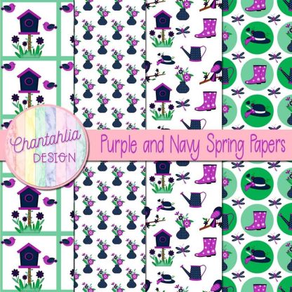 Free purple and navy Spring digital papers