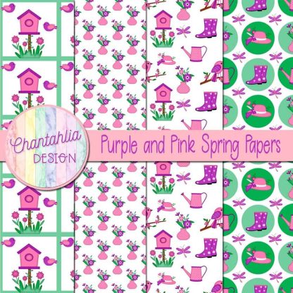 Free purple and pink Spring digital papers