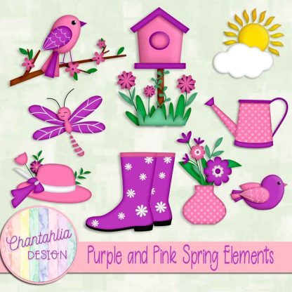 Free purple and pink Spring elements