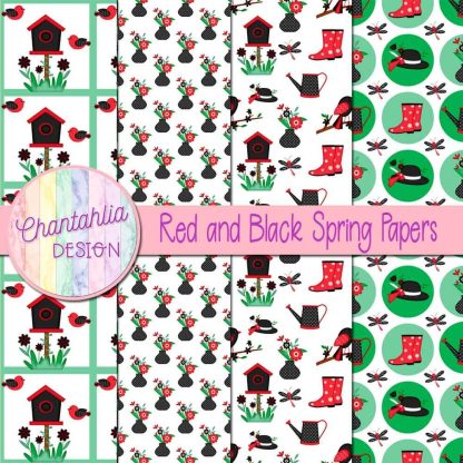 Free red and black Spring digital papers