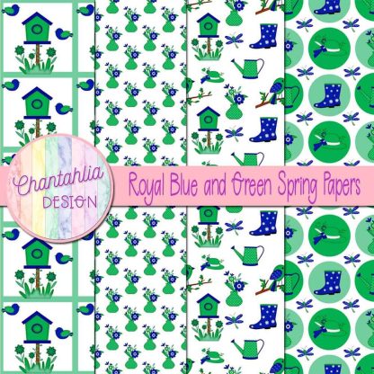 Free royal blue and green Spring digital papers