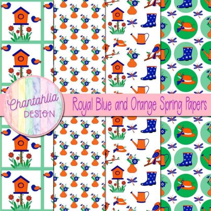 Free royal blue and orange Spring digital papers