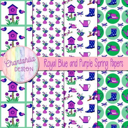 Free royal blue and purple Spring digital papers