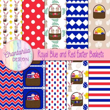 Free royal blue and red Easter baskets digital papers