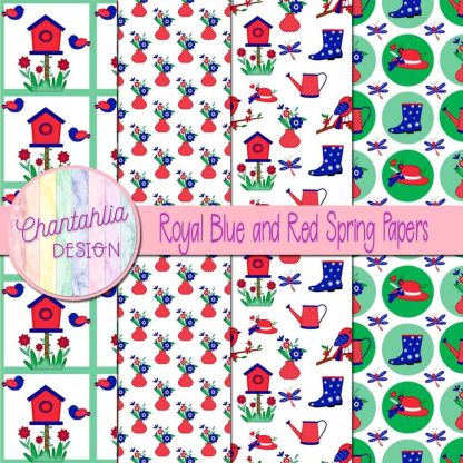 Free royal blue and red Spring digital papers