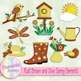 Free rust brown and olive Spring elements
