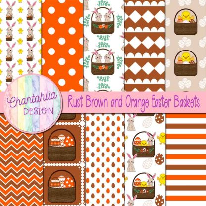Free rust brown and orange Easter baskets digital papers