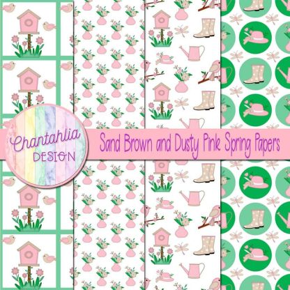 Free sand brown and dusty pink Spring digital papers