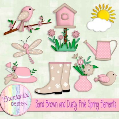 Free sand brown and dusty pink Spring elements