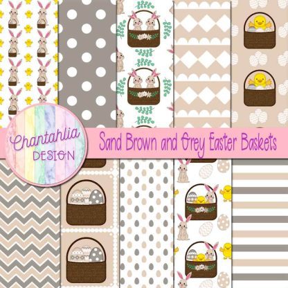 Free sand brown and grey Easter baskets digital papers