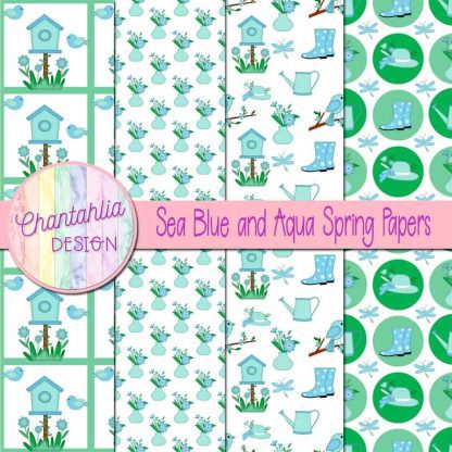 Free sea blue and aqua Spring digital papers