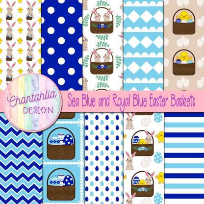 Free sea blue and royal blue Easter baskets digital papers