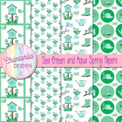 Free sea green and aqua Spring digital papers