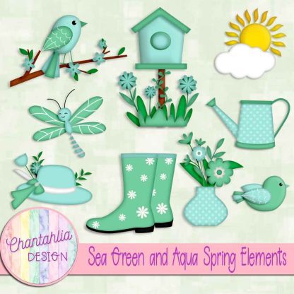 Free sea green and aqua Spring elements
