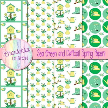 Free sea green and daffodil Spring digital papers