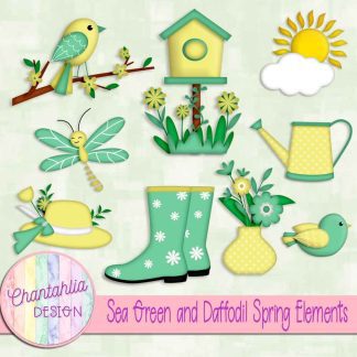 Free sea green and daffodil Spring elements
