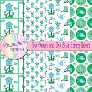 Free sea green and sea blue Spring digital papers