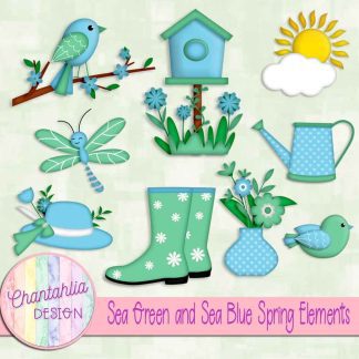 Free sea green and sea blue Spring elements