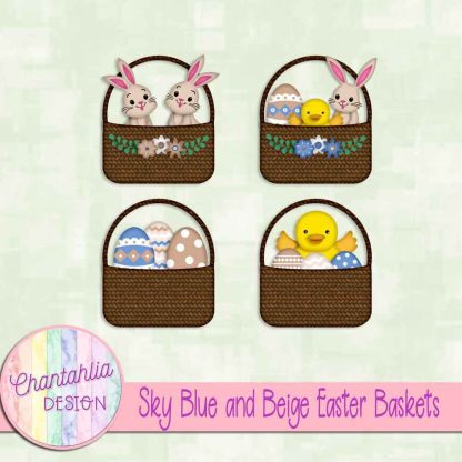 Free sky blue and beige Easter baskets