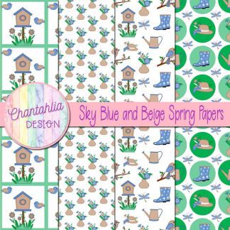 Free sky blue and beige Spring digital papers