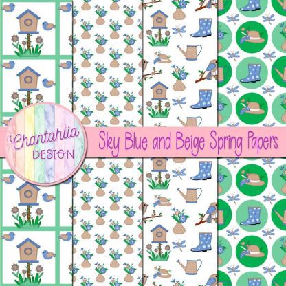 Free sky blue and beige Spring digital papers