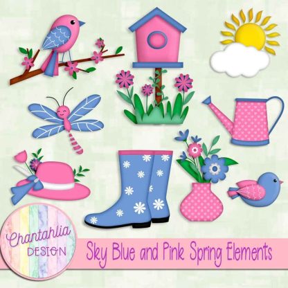 Free sky blue and pink Spring elements