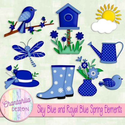 Free sky blue and royal blue Spring elements