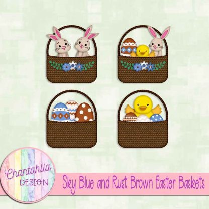 Free sky blue and rust brown Easter baskets