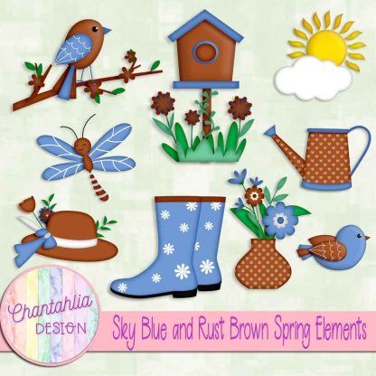 Free sky blue and rust brown Spring elements