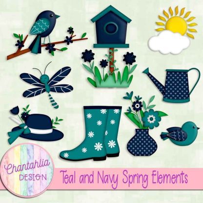 Free teal and navy Spring elements