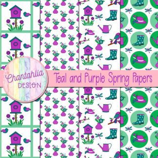 Free teal and purple Spring digital papers