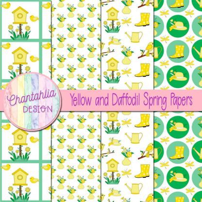 Free yellow and daffodil Spring digital papers