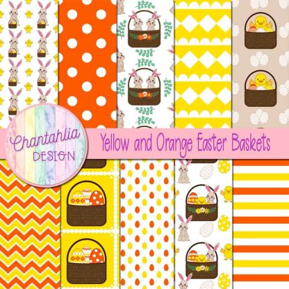 Free yellow and orange Easter baskets digital papers