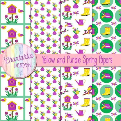 Free yellow and purple Spring digital papers