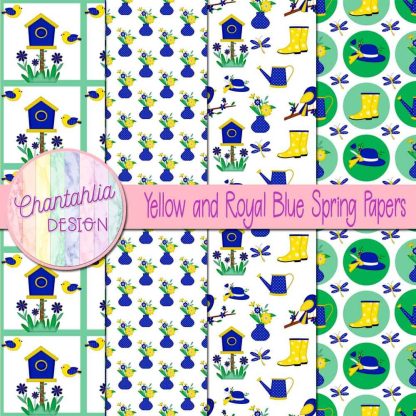 Free yellow and royal blue Spring digital papers