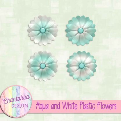 Free aqua and white plastic flowers